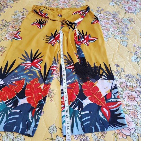Soft Surroundings‎ floral wide leg palazzo pants fringed belt size XL - Picture 5 of 11